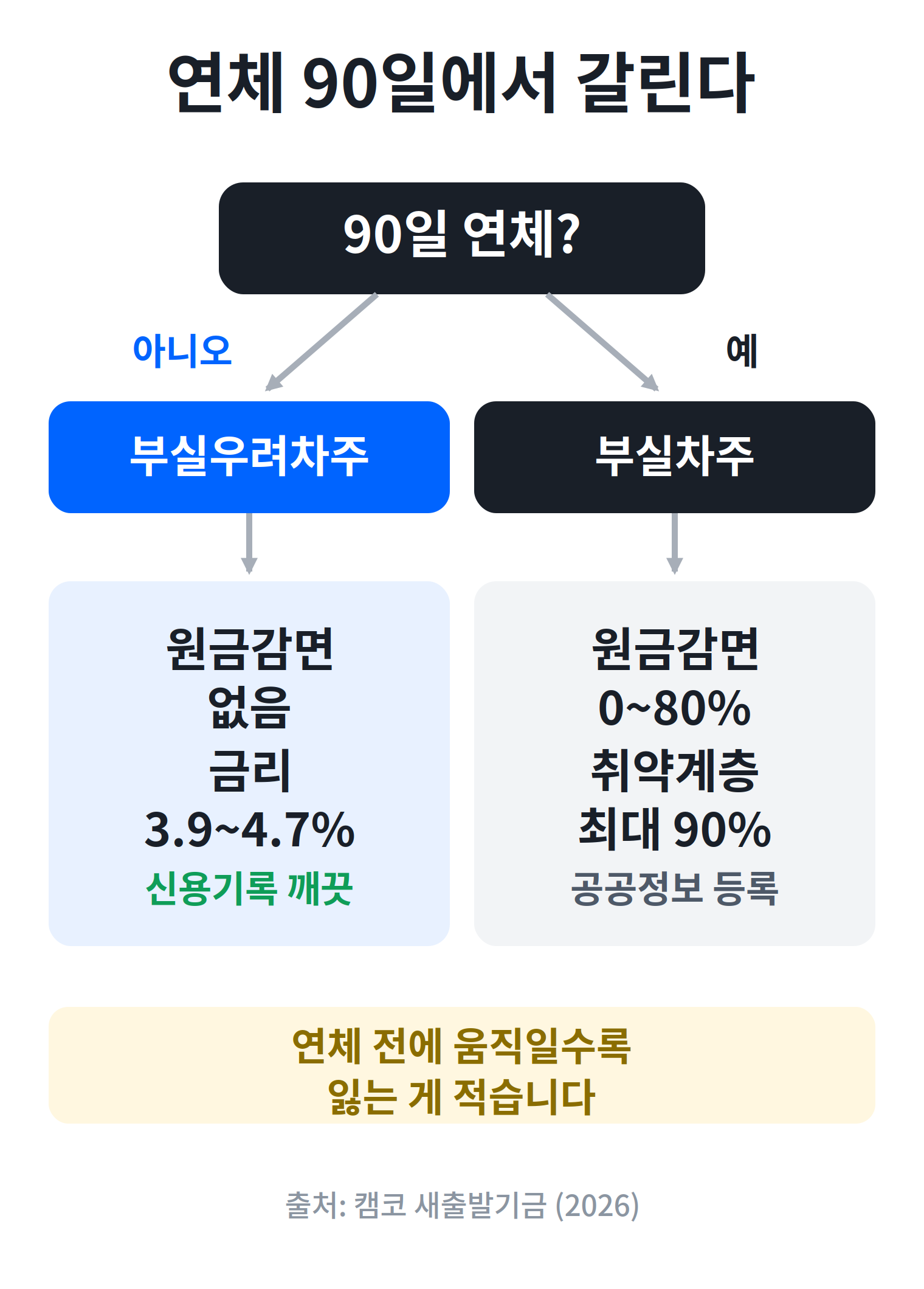 새출발기금 부실차주 부실우려차주 갈림길 흐름도